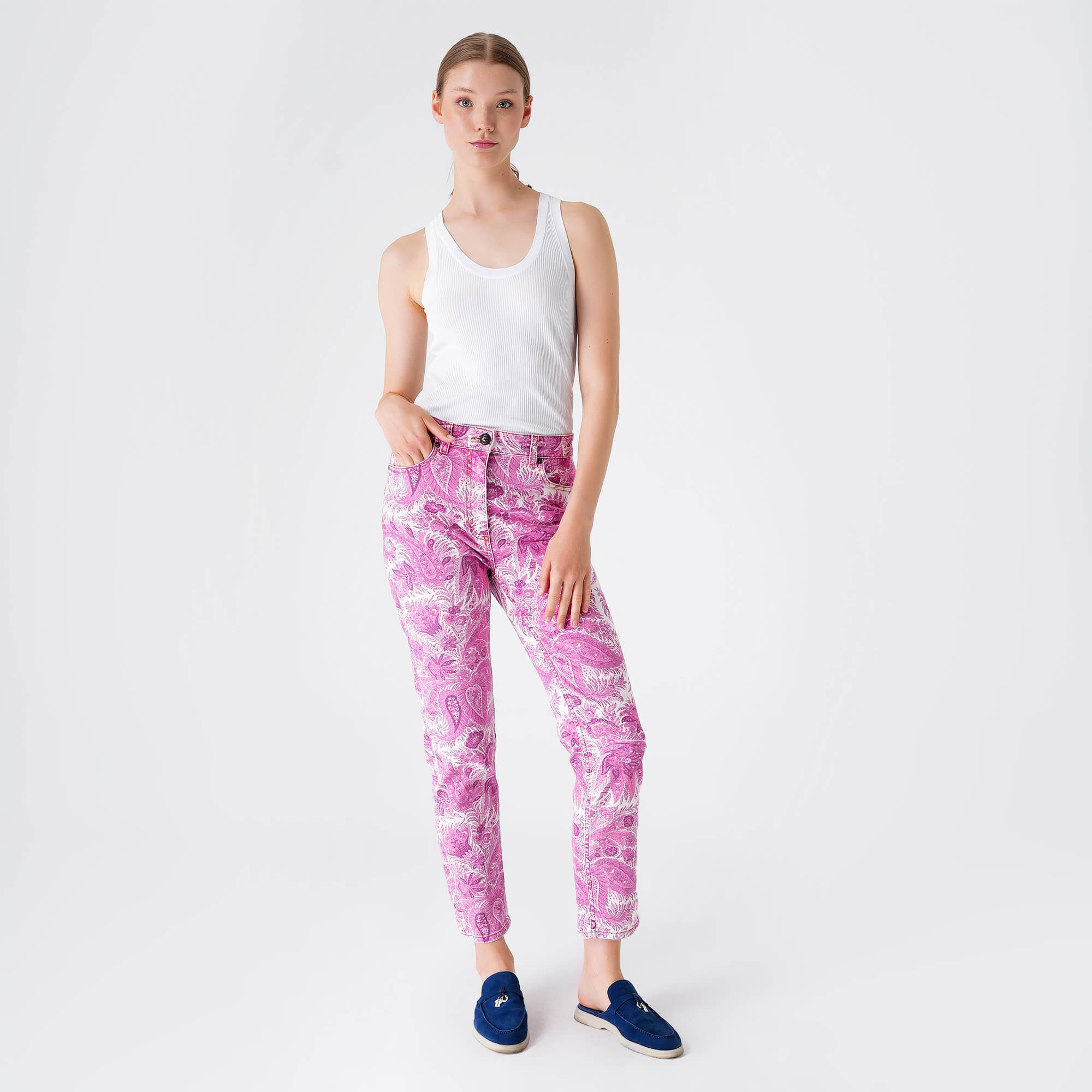 Etro - Pink&Multicolor Ethnic Print Cotton Pants